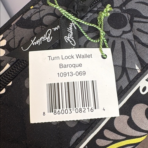 Vera Bradley Turn Lock Wallet Baroque Yellow Gray Black White Floral - Picture 8 of 14